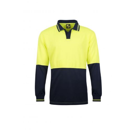 Picture of Hi Vis Two Tone Food Industry Long Sleeve Micromesh Polo with no Pocket or Buttons